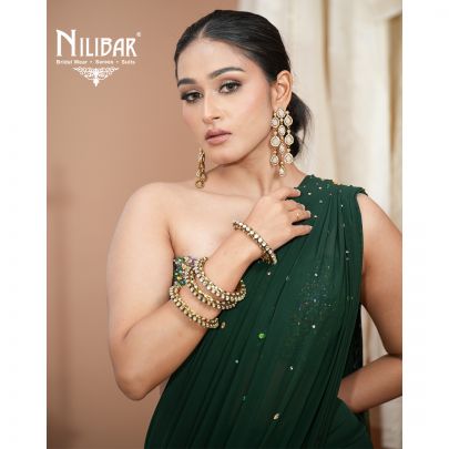 Bottle Green Lycra Drape Saree