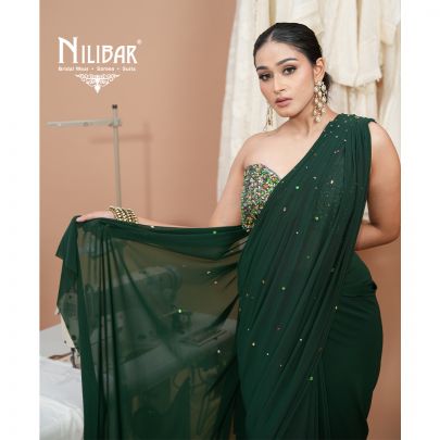 Bottle Green Lycra Drape Saree