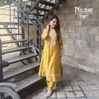 Yellow Cotton A-Line Kurta Paired With Straight Palazzo