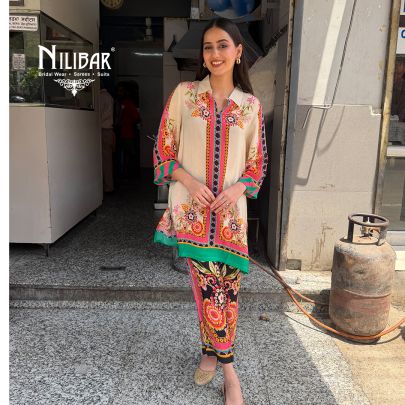 Rust Muslin Cotton Short Printed Top Paired With Pants