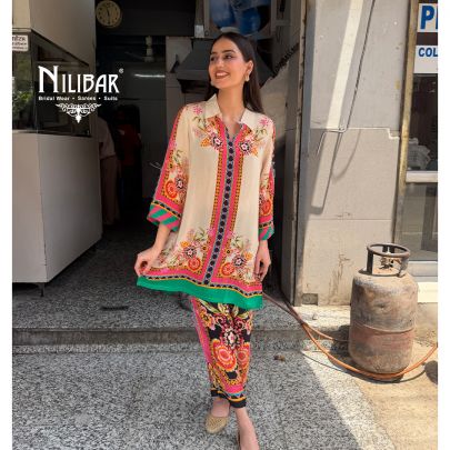Rust Muslin Cotton Short Printed Top Paired With Pants