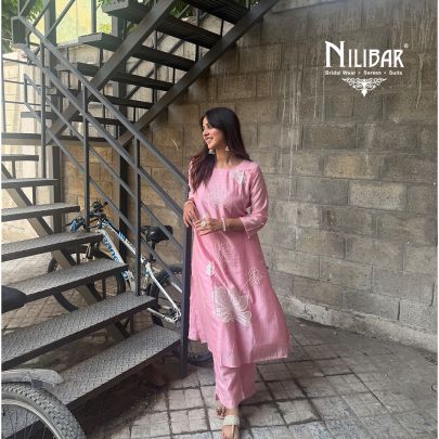 Baby Pink Cotton A-Line Kurta Paired With Straight Palazzo