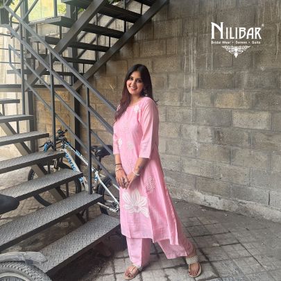 Baby Pink Cotton A-Line Kurta Paired With Straight Palazzo
