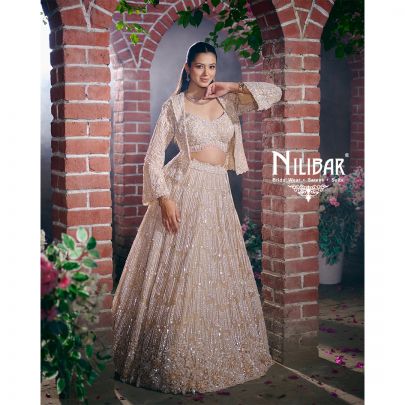 Beige Net Lehenga