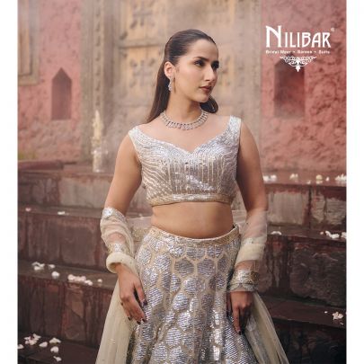 Beige Net Embroidered Lehenga