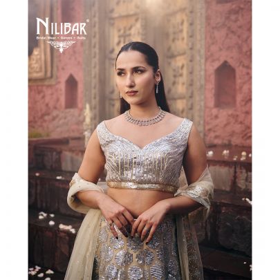 Beige Net Embroidered Lehenga