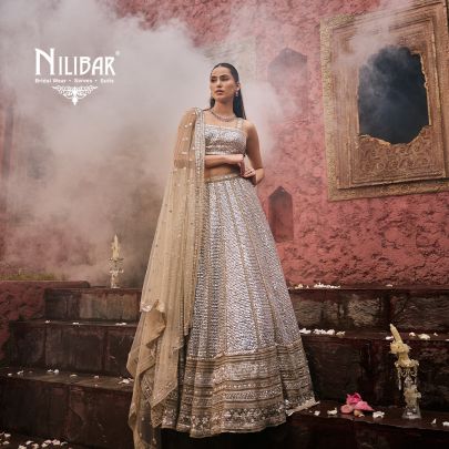 Beige Net Flared Lehenga  