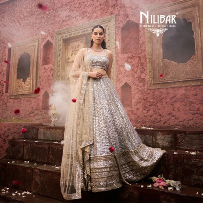Beige Net Flared Lehenga  