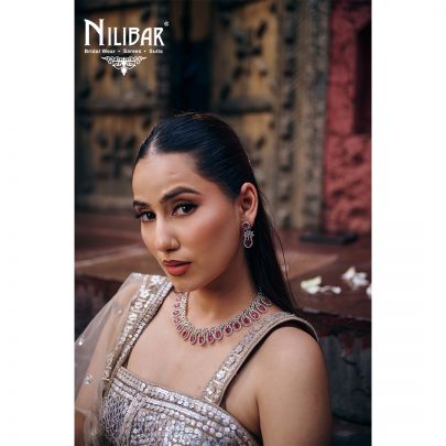 Beige Net Flared Lehenga  