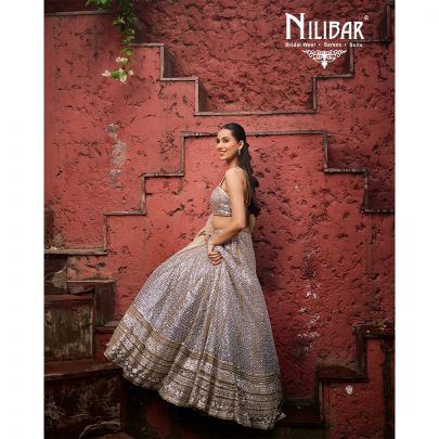 Beige Net Flared Lehenga  