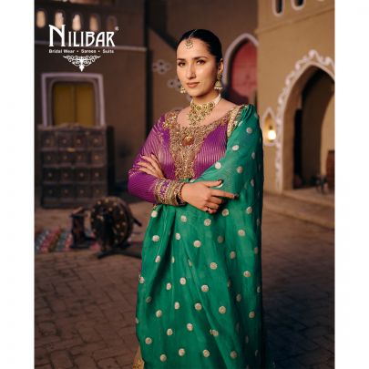 Purple Gold & Green Tissue Top Paired With Net Bottom & Organza Dupatta Garara Suit