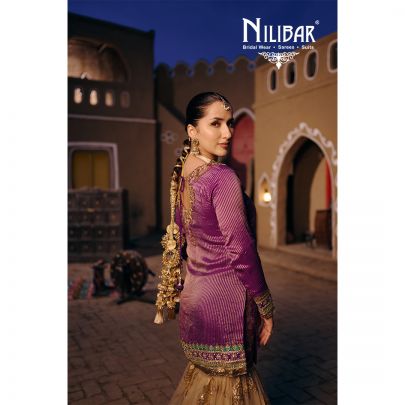 Purple Gold & Green Tissue Top Paired With Net Bottom & Organza Dupatta Garara Suit