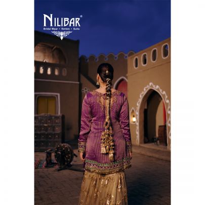 Purple Gold & Green Tissue Top Paired With Net Bottom & Organza Dupatta Garara Suit