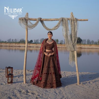  Mehroon Velvet Embroidered Bridal Lehenga