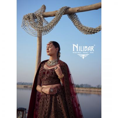  Mehroon Velvet Embroidered Bridal Lehenga