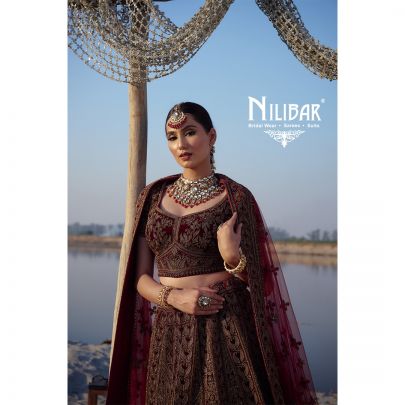  Mehroon Velvet Embroidered Bridal Lehenga