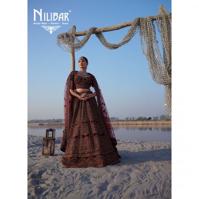  Mehroon Velvet Embroidered Bridal Lehenga