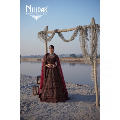 Mehroon Velvet Embroidered Bridal Lehenga