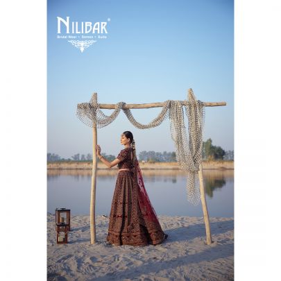  Mehroon Velvet Embroidered Bridal Lehenga