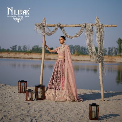 Peach Heavy Embroidered Silk Blouse & Lehenga