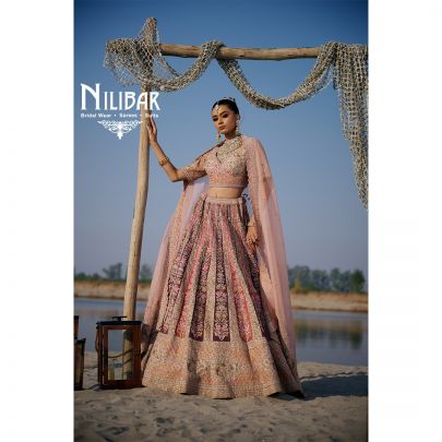 Peach Heavy Embroidered Silk Blouse & Lehenga