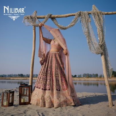 Peach Heavy Embroidered Silk Blouse & Lehenga