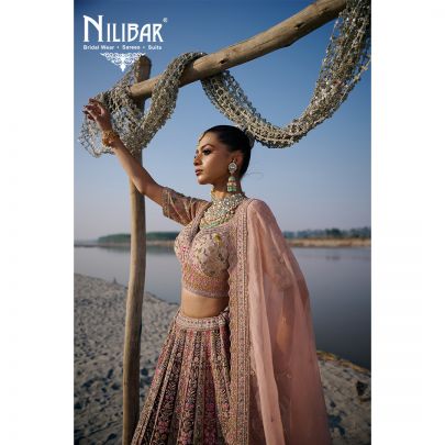 Peach Heavy Embroidered Silk Blouse & Lehenga