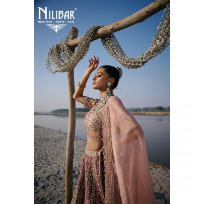 Peach Heavy Embroidered Silk Blouse & Lehenga