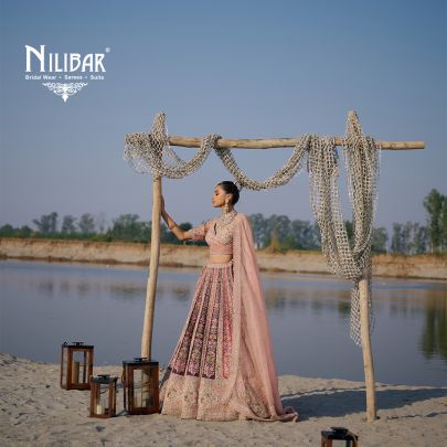 Peach Heavy Embroidered Silk Blouse & Lehenga