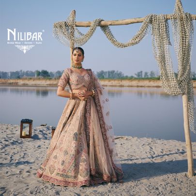 Light Beige Heavy Embroidered Silk Blouse & Lehenga