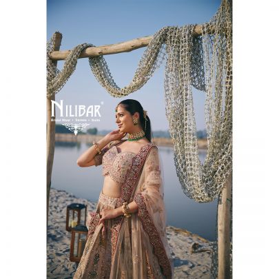 Light Beige Heavy Embroidered Silk Blouse & Lehenga