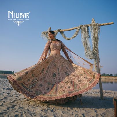 Light Beige Heavy Embroidered Silk Blouse & Lehenga