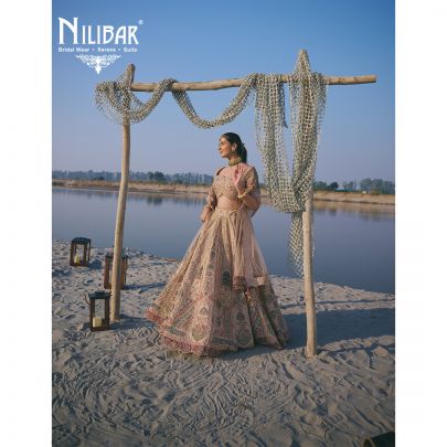 Light Beige Heavy Embroidered Silk Blouse & Lehenga