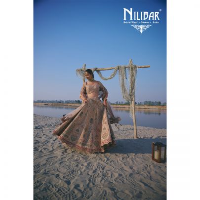 Light Beige Heavy Embroidered Silk Blouse & Lehenga
