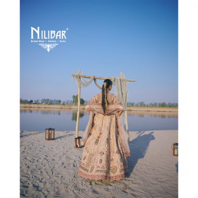 Light Beige Heavy Embroidered Silk Blouse & Lehenga