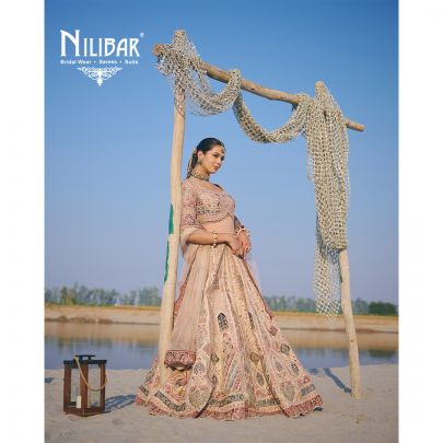 Light Beige Heavy Embroidered Silk Blouse & Lehenga