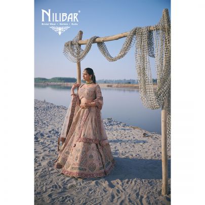 Light Beige Heavy Embroidered Silk Blouse & Lehenga