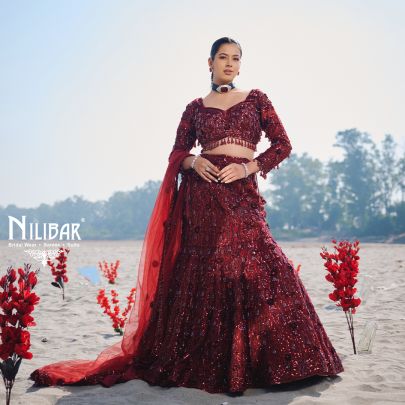 Maroon Net Lehenga