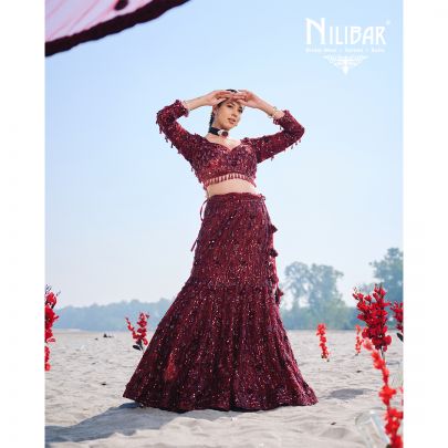 Maroon Net Lehenga