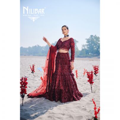 Maroon Net Lehenga