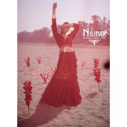 Maroon Net Lehenga