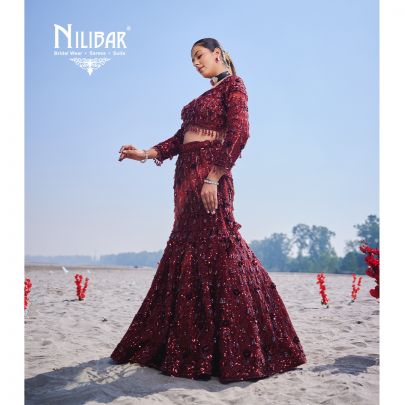 Maroon Net Lehenga