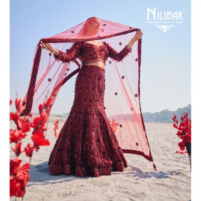 Maroon Net Lehenga