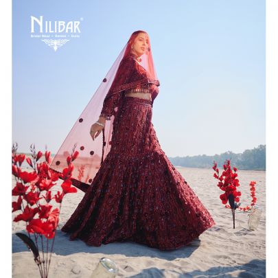 Maroon Net Lehenga