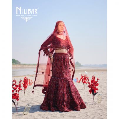Maroon Net Lehenga