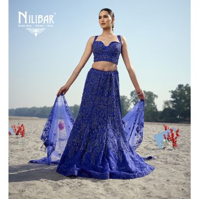 Ink Blue Net Lehenga