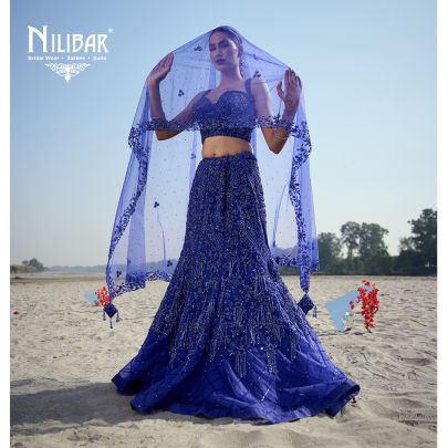 Ink Blue Net Lehenga