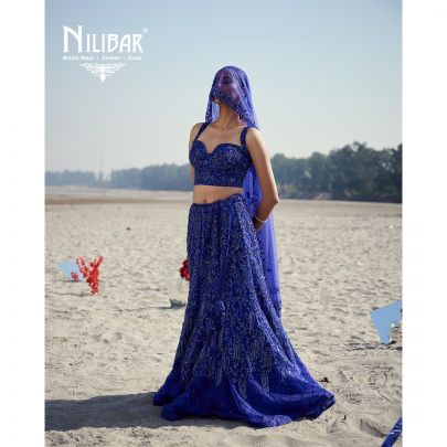 Ink Blue Net Lehenga