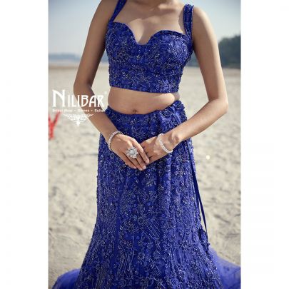 Ink Blue Net Lehenga