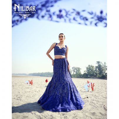 Ink Blue Net Lehenga